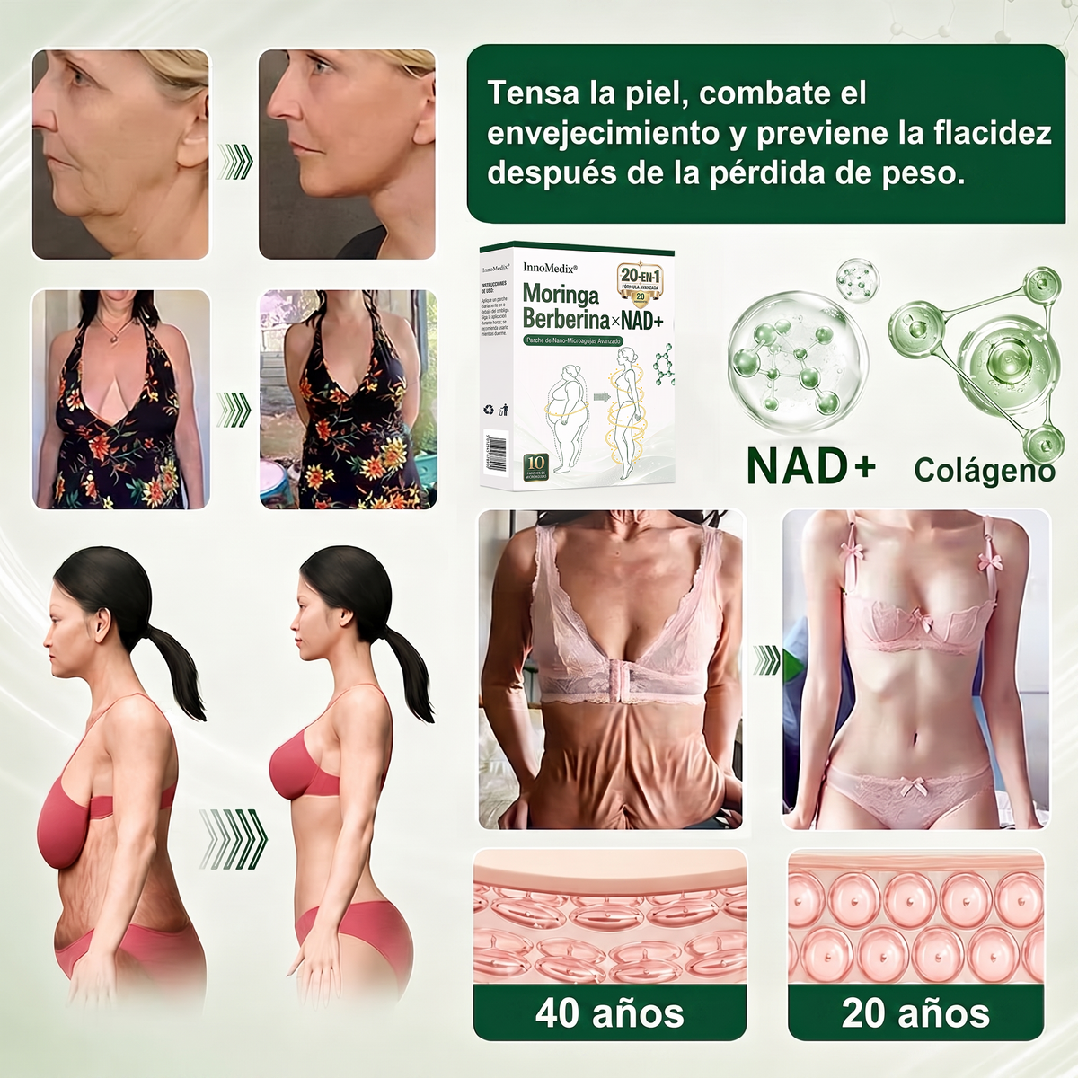 InnoMedix® Moringa Berberina x NAD+ 20-EN-1 Parche Avanzado de Nano-Microagujas (Aplicar solo una vez al día – cambios visibles en tan solo 7 días.)🔥💚