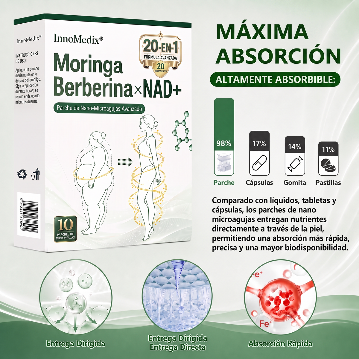 InnoMedix® Moringa Berberina x NAD+ 20-EN-1 Parche Avanzado de Nano-Microagujas (Aplicar solo una vez al día – cambios visibles en tan solo 7 días.)🔥💚