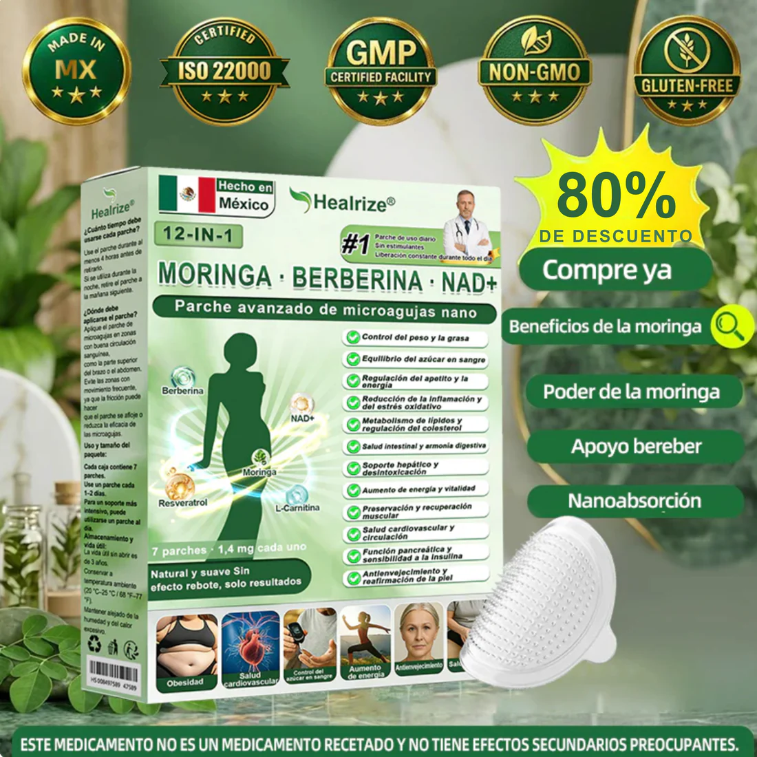 Tienda Oficial | 🏆𝐻𝑒𝑎𝑙𝑟𝑖𝑧𝑒® 𝑴𝒐𝒓𝒊𝒏𝒈𝗮 · 𝐁𝐞𝐫𝐛𝐞𝐫𝐢𝐧𝐞 × 𝙉𝘼𝐃+ 𝟏2-en-1 𝗔𝗱𝘃𝗮𝗻𝗰𝗲𝗱 𝙉𝙖𝙣𝙤 𝙈𝙞𝙘𝙧𝙤𝙣𝙚𝙚𝐝𝐥𝐞 𝐏𝐚𝑡𝑐𝚑 🇲🇽 (Solo una vez al día, cambios visibles en 7 días) 👨‍⚕️ Para obesidad, piel flácida, diabetes, apnea del sueño, problemas articulares y más💝