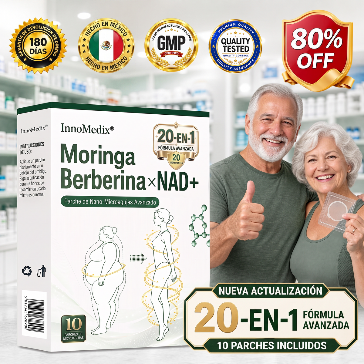 InnoMedix® Moringa Berberina x NAD+ 20-EN-1 Parche Avanzado de Nano-Microagujas (Aplicar solo una vez al día – cambios visibles en tan solo 7 días.)🔥💚