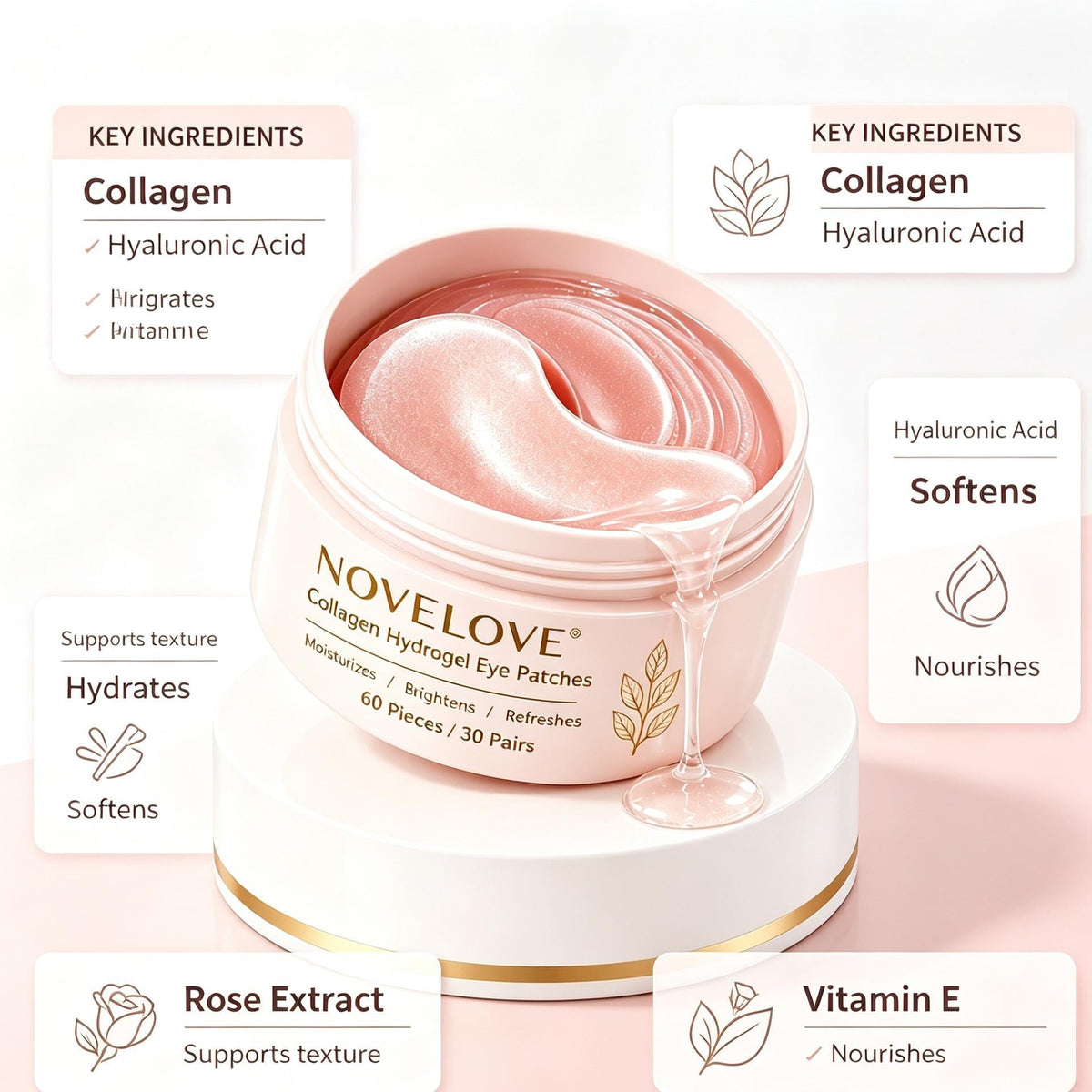 NOVELOVE® Parches de Hidrogel para Ojos con Colágeno